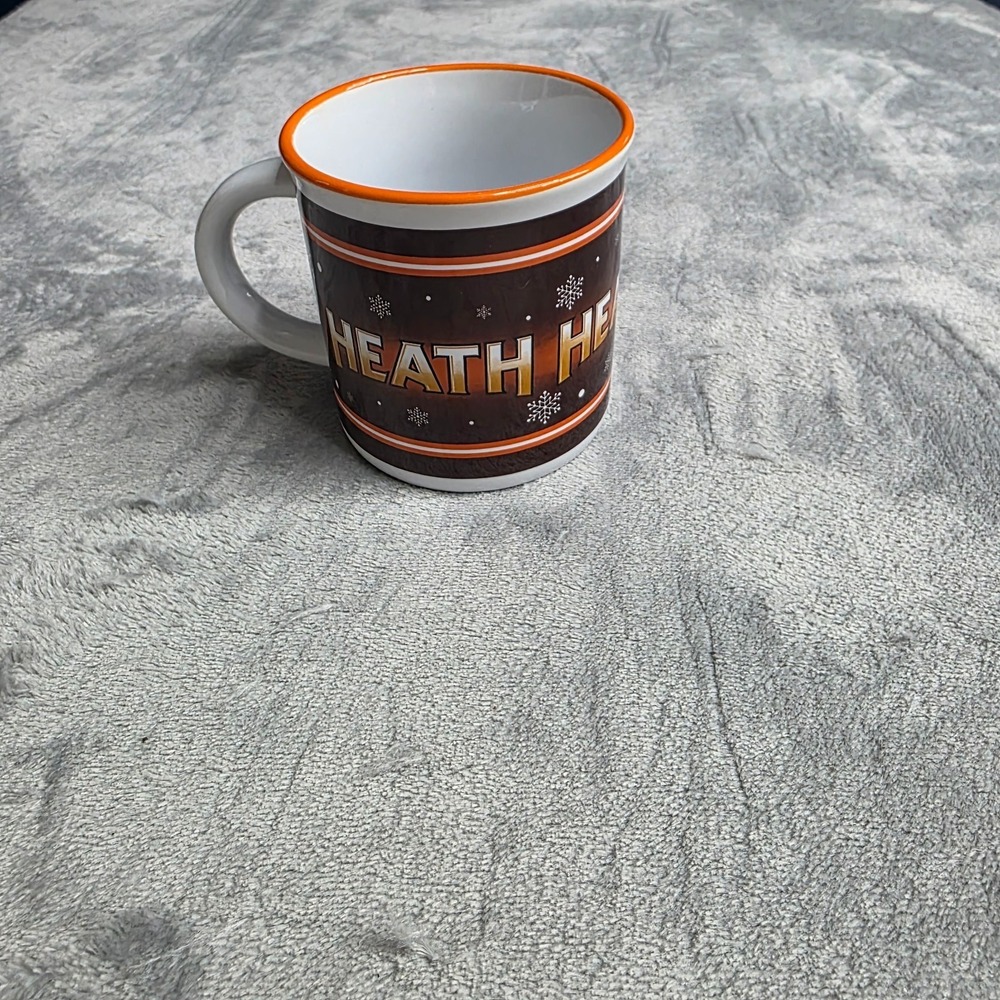 Heath Chocolate Bar Candy Mug Advertising Coffee Cup Brown Orange with Snowflake - Picture 1 of 3